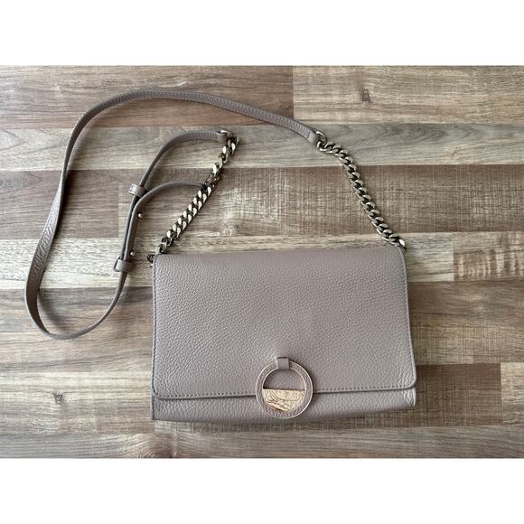 Versace Collection Leather Crossbody Medusa Medallion Flap in Beige and Gold - Picture 1 of 6